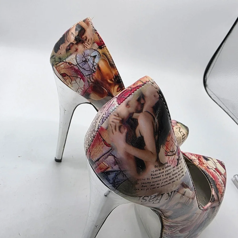 Rosette Platform Stiletto Heels 8 Magazine Collage Print Stripper Clubwear Elle